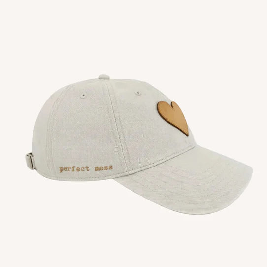 Kerri Rosenthal Imperfect Leather Heart Hat - Light Gray - Camel