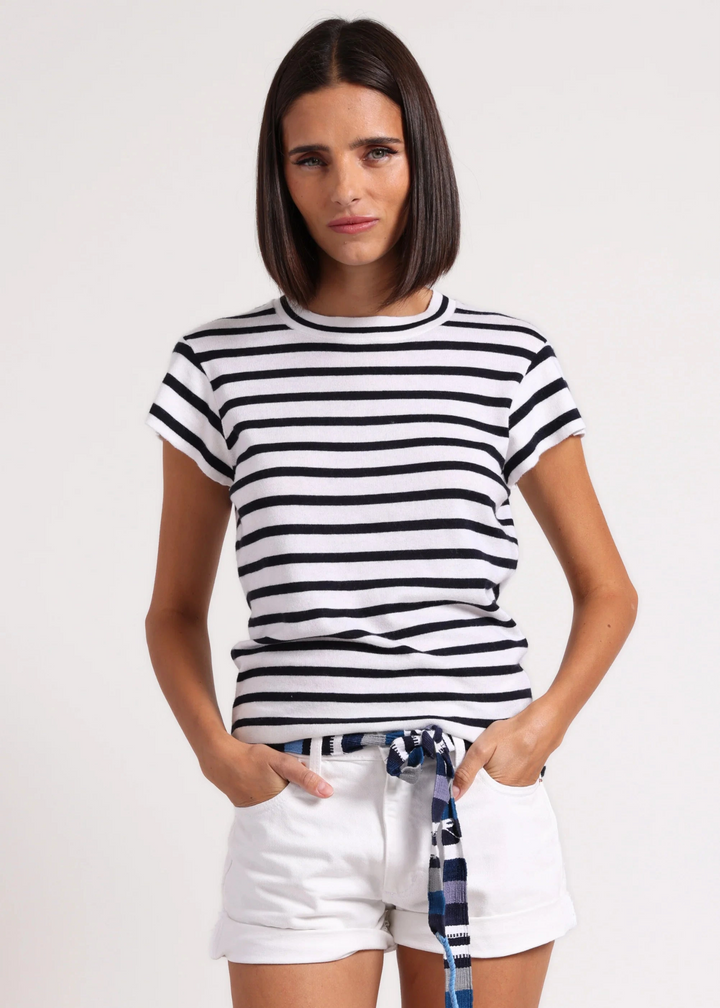 Minnie Rose Supima Striped Cashmere Tee Shirt