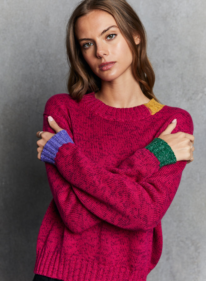 Autumn Cashmere Tweed Color Block Crew Sweater