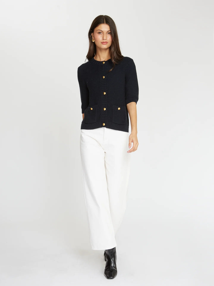 Autumn Cashmere Buttoned Elbow Sleeve Sweater Jacket Black