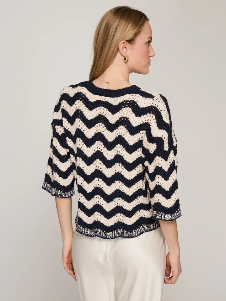 Autumn Cashmere Zig Zag Stitch Crew W/ Scallop Edge Sweater