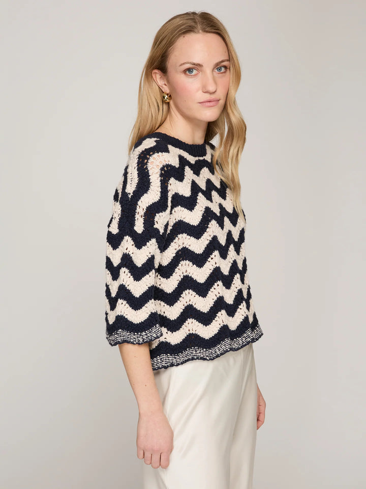 Autumn Cashmere Zig Zag Stitch Crew W/ Scallop Edge Sweater