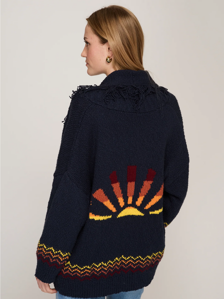Autumn Cashmere Sunrise Fringed Shawl Collar Throw