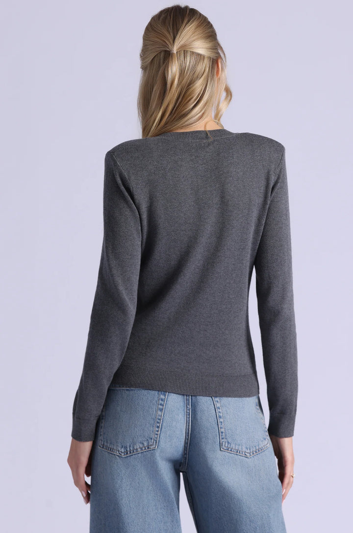 Minnie Rose Cotton Cashmere Power Shoulder V Sweater