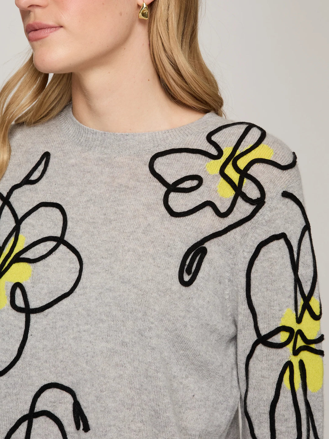Autumn Cashere Floral Applique Crew