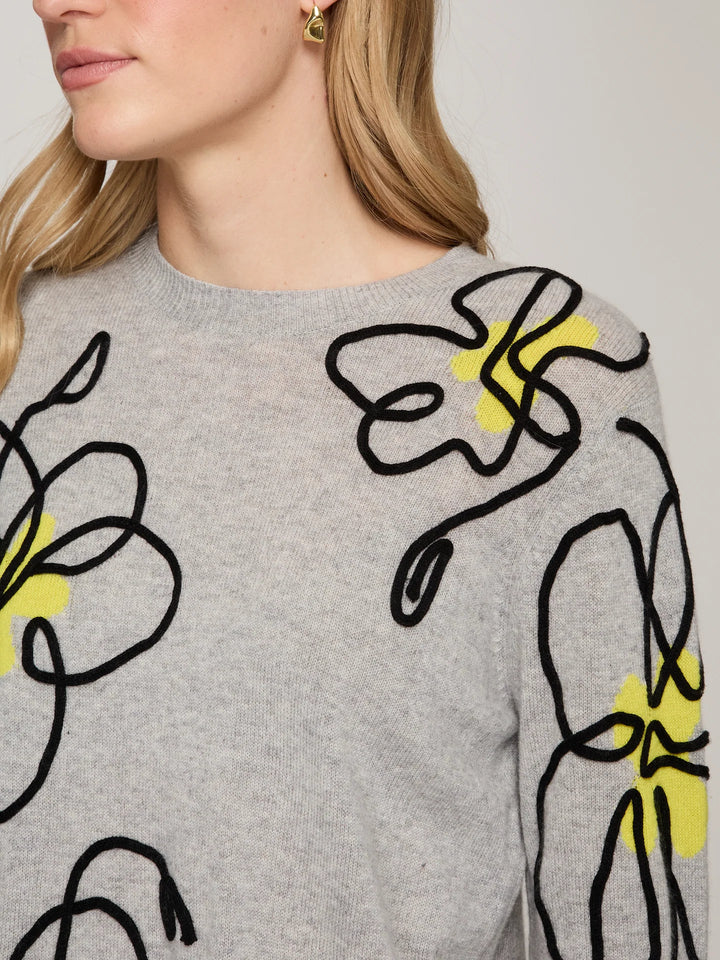 Autumn Cashmere Floral Applique Crew Sweater