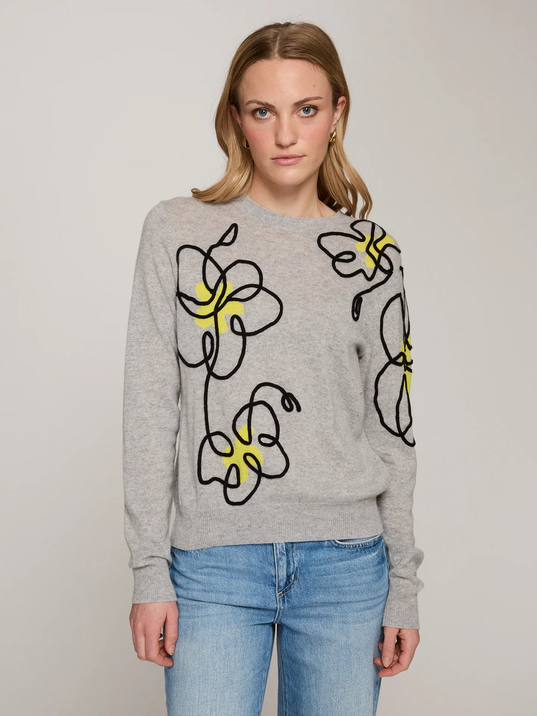 Autumn Cashmere Floral Applique Crew Sweater