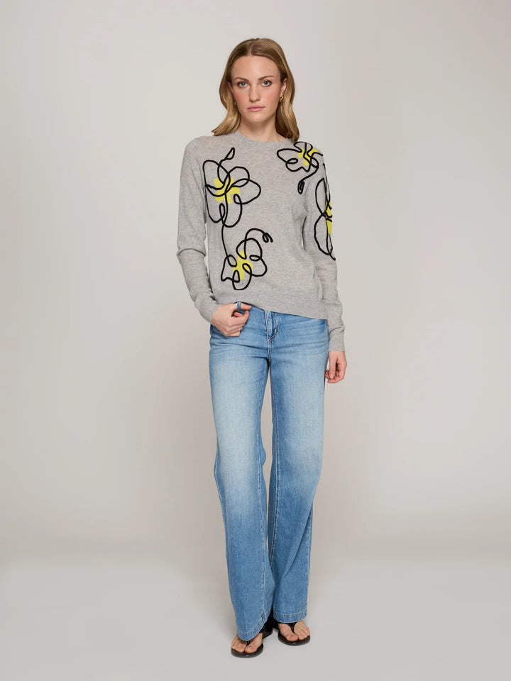 Autumn Cashere Floral Applique Crew