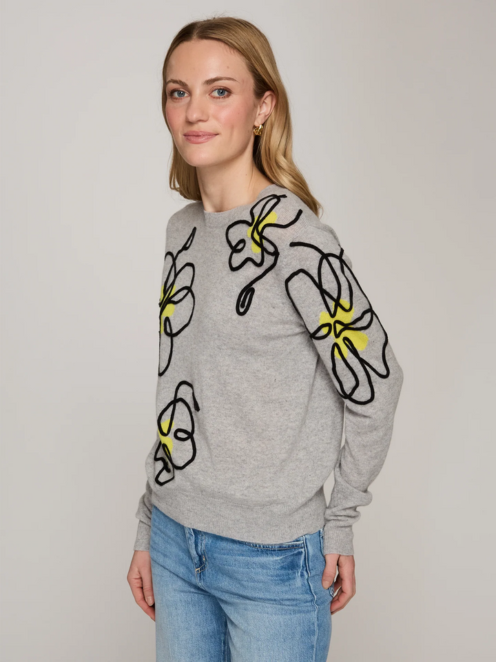 Autumn Cashere Floral Applique Crew
