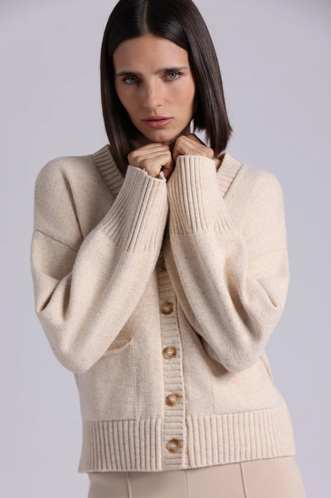 Minnie Rose Luxe Cotton Blend V Neck Cardigan