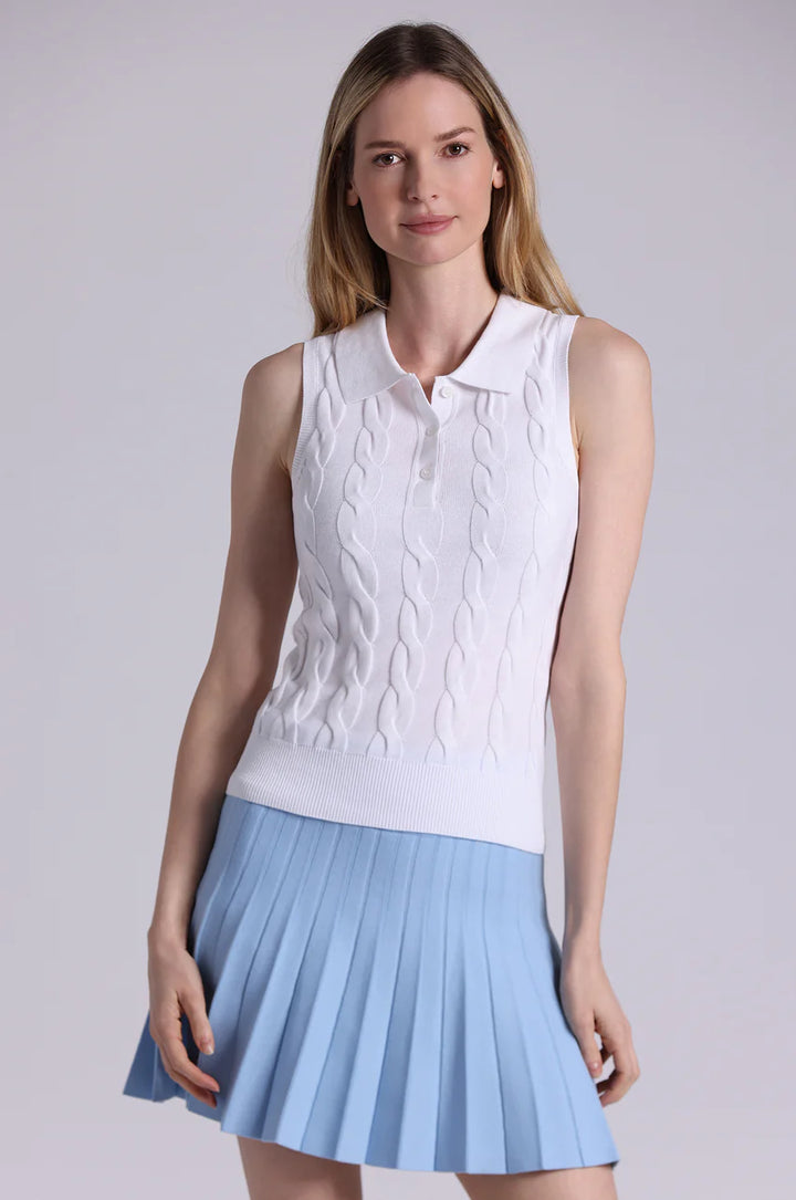 Minnie Rise Cotton Sleeveless Cable Polo