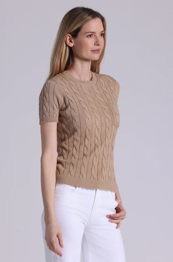 Minnie Rose Cotton Frayed Cable Tee with Pocket