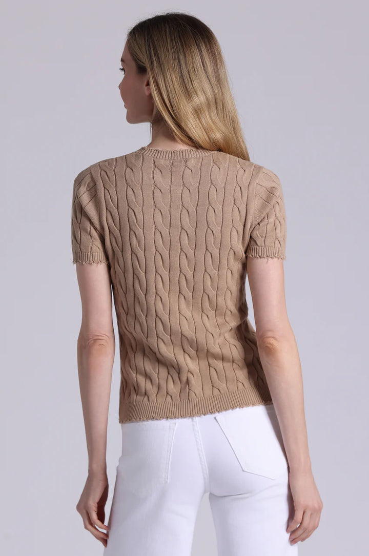 Minnie Rose Cotton Frayed Cable Tee with Pocket