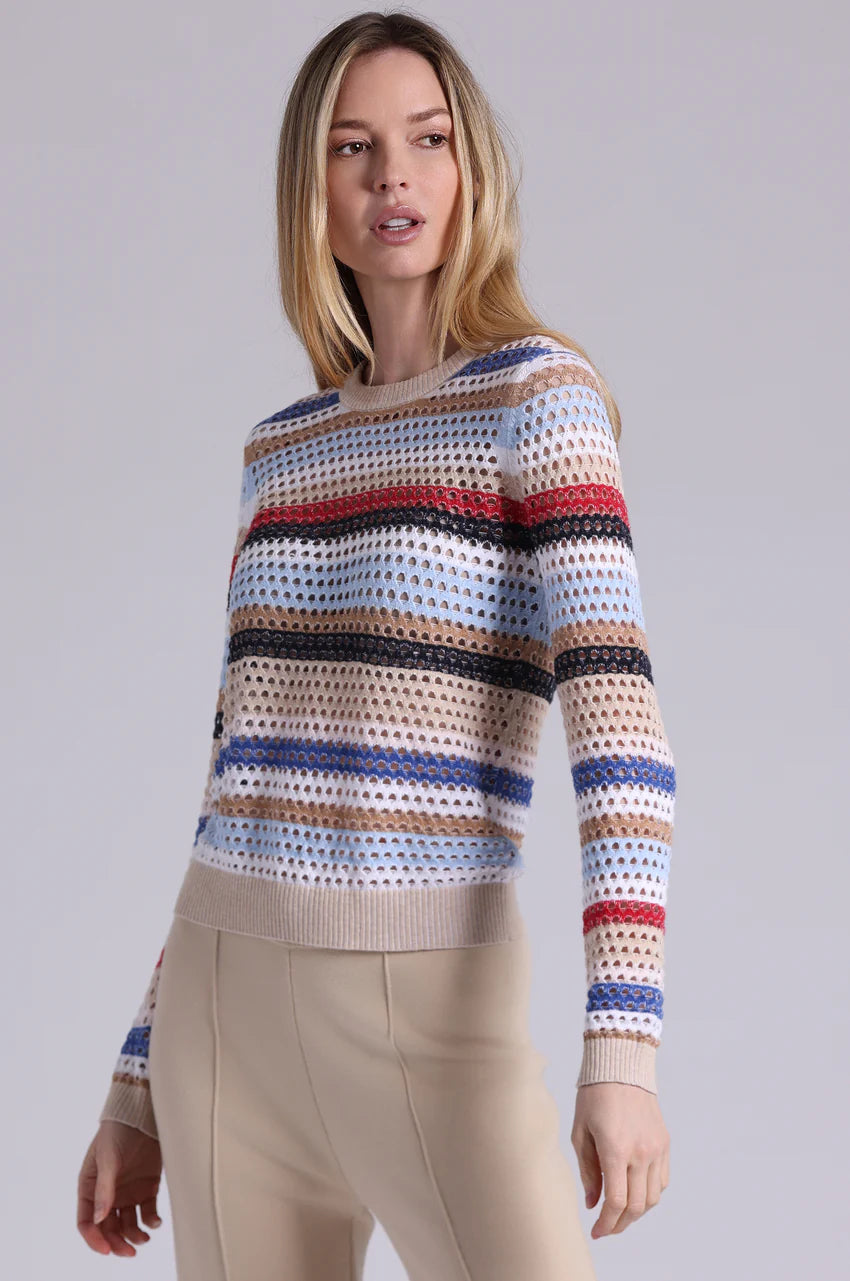 Minnie Rose Cotton Cashmere Mesh Crew
