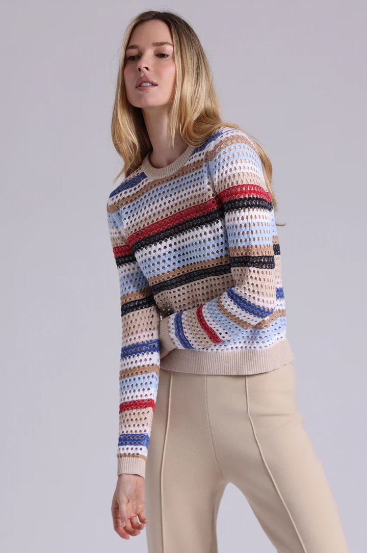 Minnie Rose Cotton Cashmere Mesh Crew
