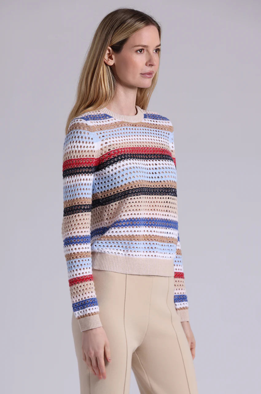Minnie Rose Cotton Cashmere Mesh Crew