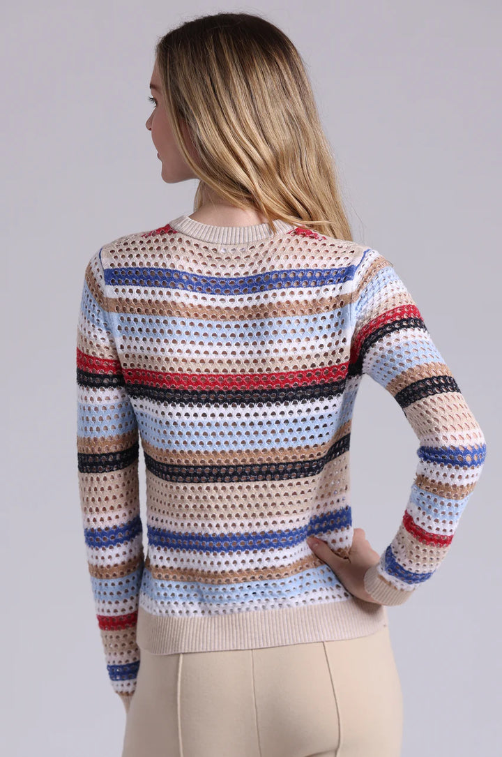 Minnie Rose Cotton Cashmere Mesh Crew