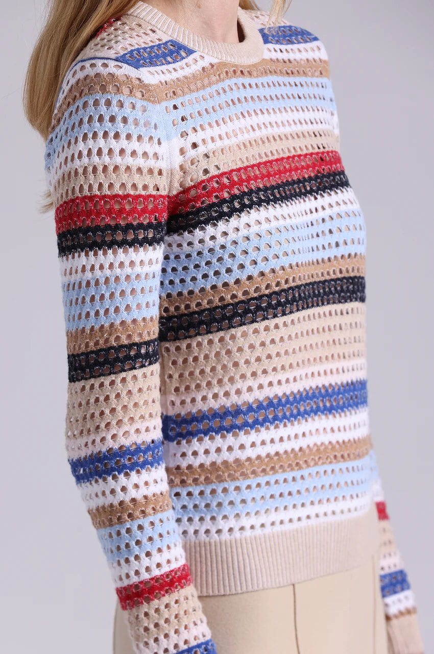 Minnie Rose Cotton Cashmere Mesh Crew