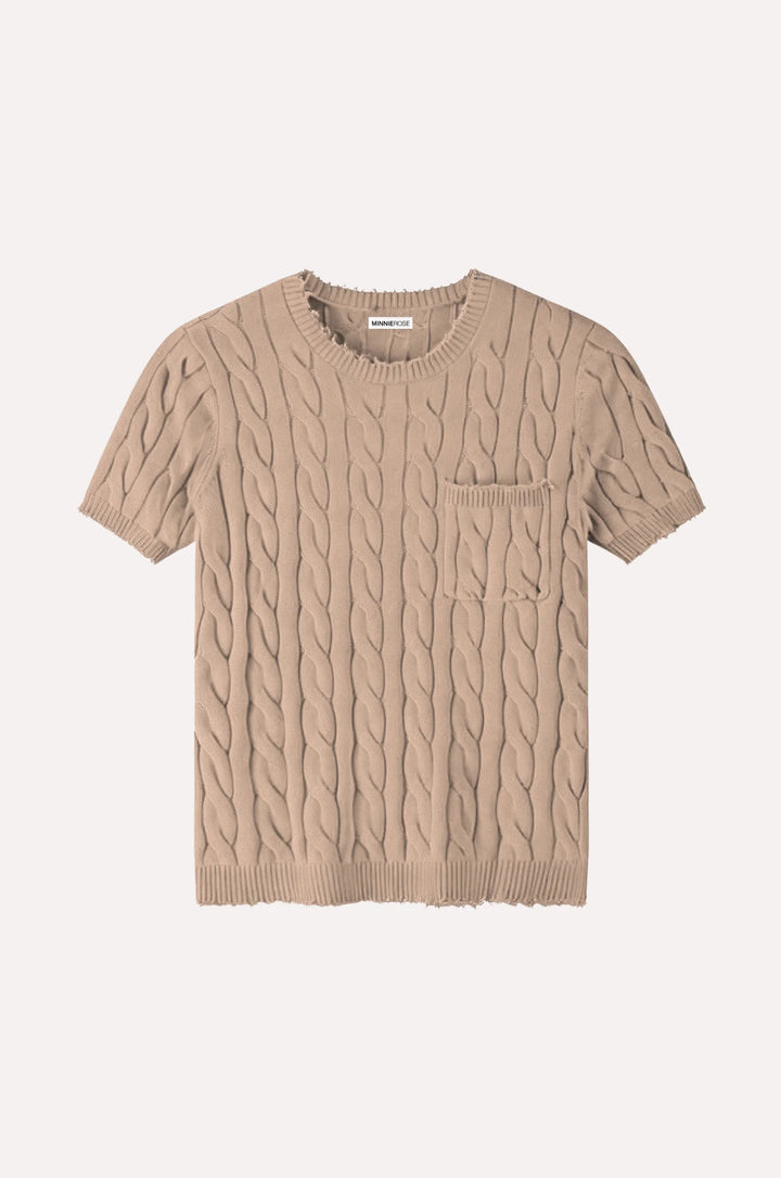 Minnie Rose Cotton Frayed Cable Tee with Pocket