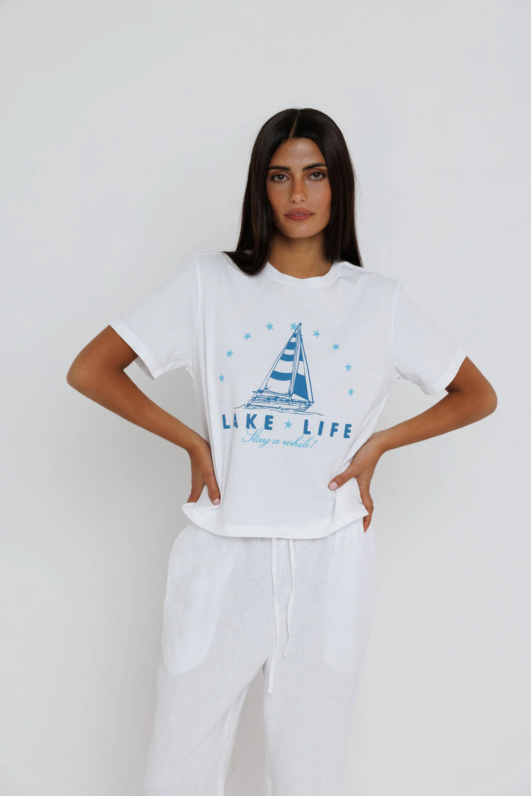Sunny Somewhere Lake Life Sailboat Everyday Tee