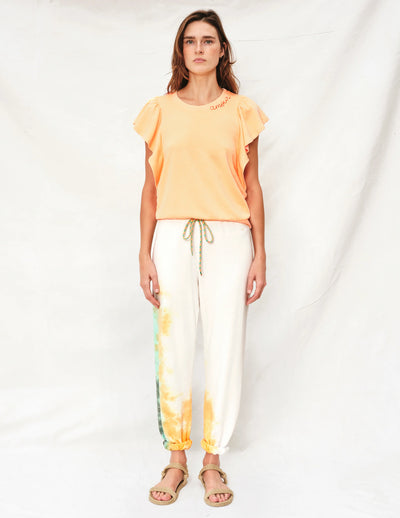 Sundry Amour Flounce Short Sleeve Shirt in Pigment Melon