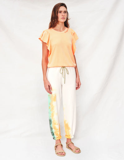 Sundry Amour Flounce Short Sleeve Shirt in Pigment Melon