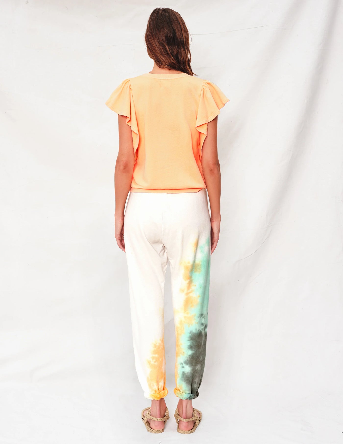 Sundry Amour Flounce Short Sleeve Shirt in Pigment Melon