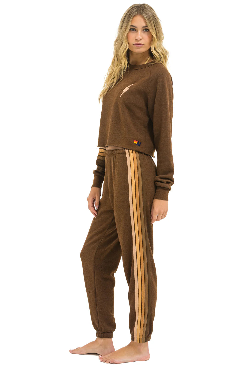 Aviator Nation 5 Stripe Sweatpants - Chocolate/ Espresso