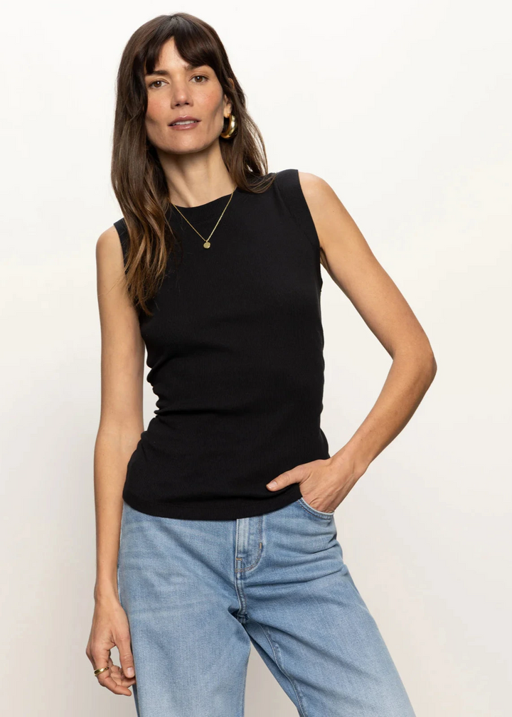Sanctuary Black Ribbed Rouched Tank