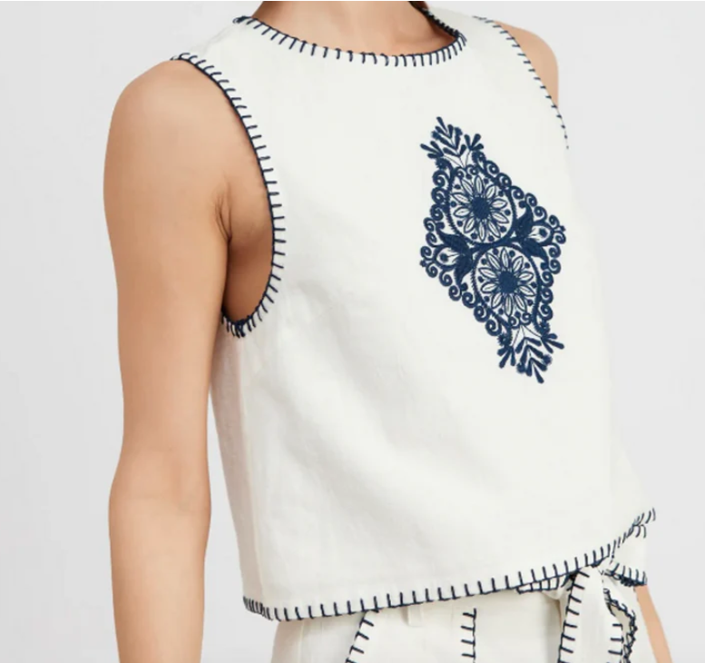 Linen Blanket Stitch Top with Embroidery