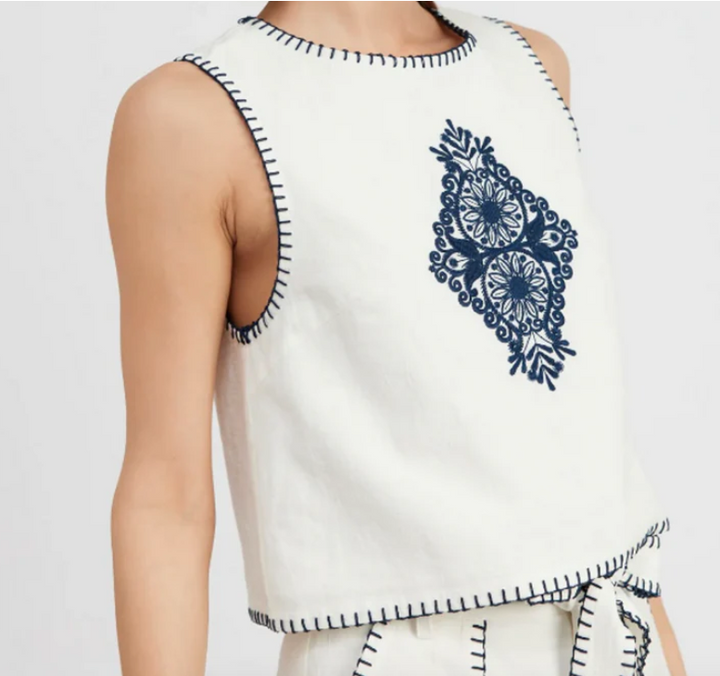 Linen Blanket Stitch Top with Embroidery