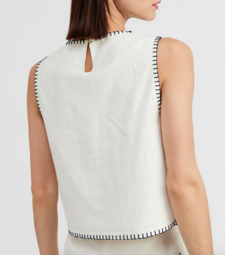 Linen Blanket Stitch Top with Embroidery