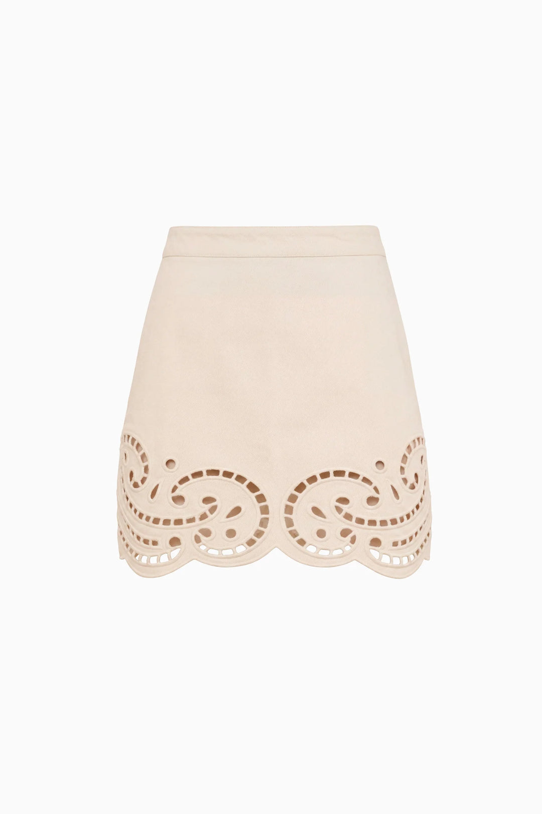 ULLA JOHNSON CADIZ EYELET DENIM SKIRT COWRIE