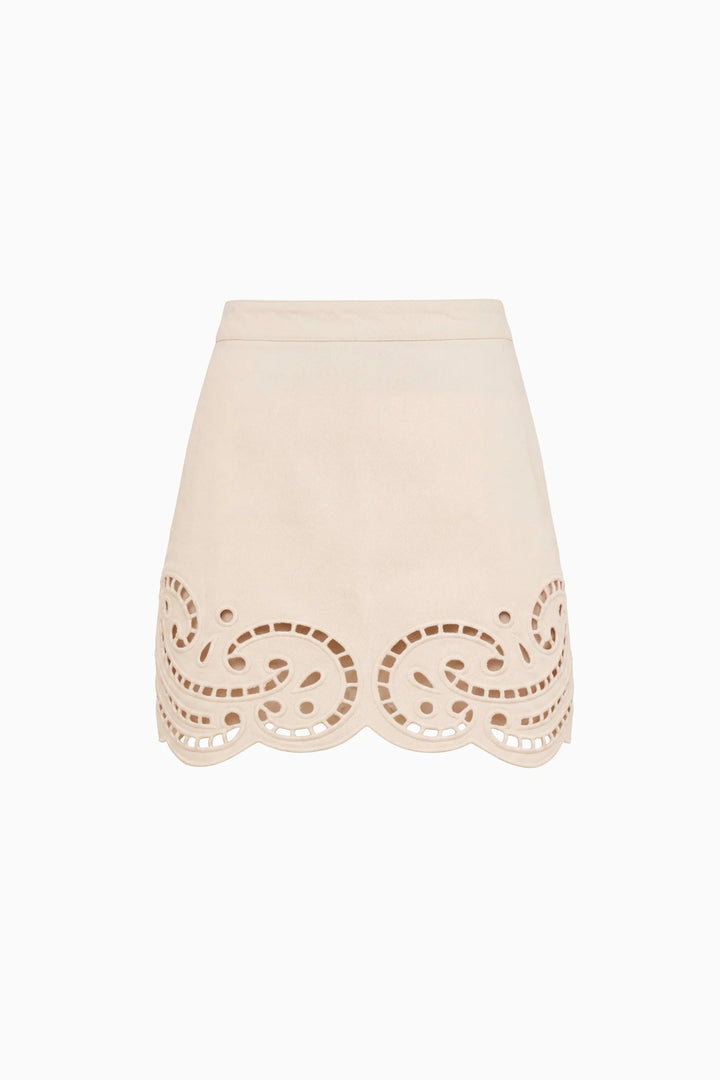 ULLA JOHNSON CADIZ EYELET DENIM SKIRT COWRIE
