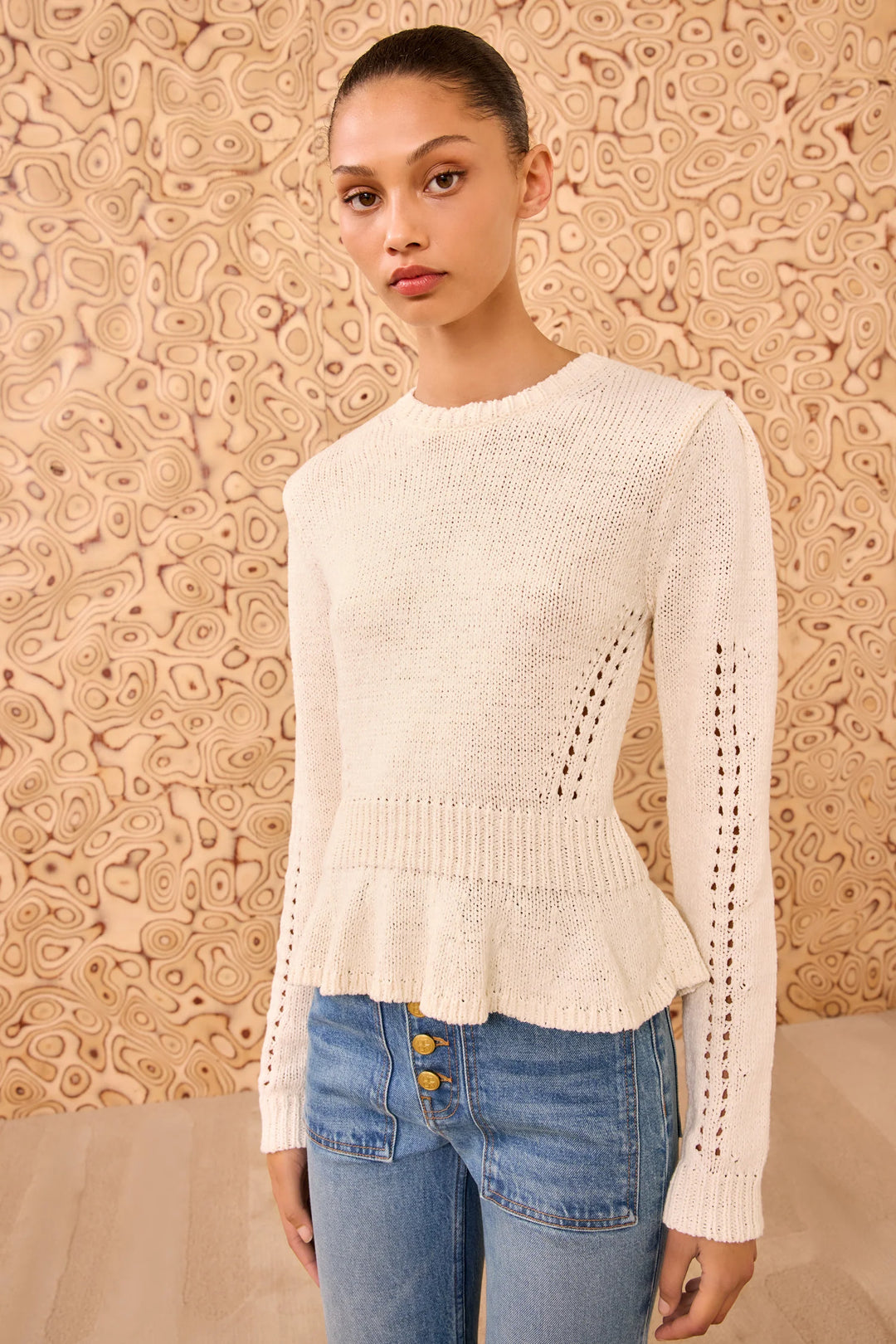 Ulla Johnson Aurelie Long Sleeve Peplum Pullover