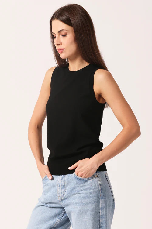 Minnie Rose Viscose Crew Tank Black
