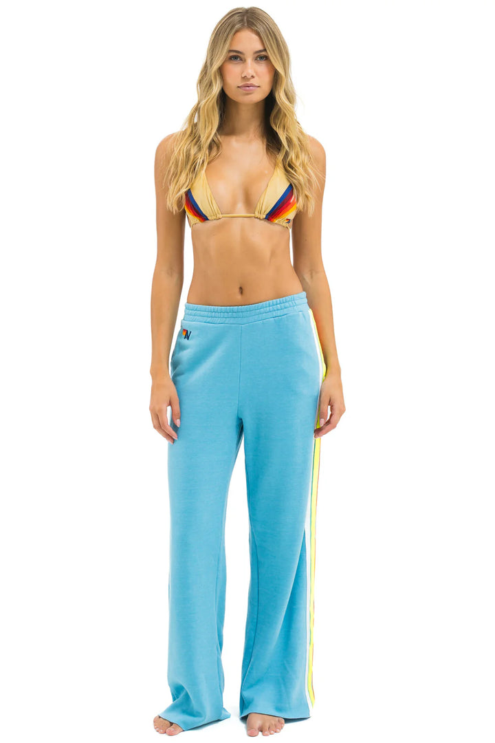 Aviator Nation 5 Stripe Wide Leg Womens Pocket Sweatpant -Aqua/White Neon