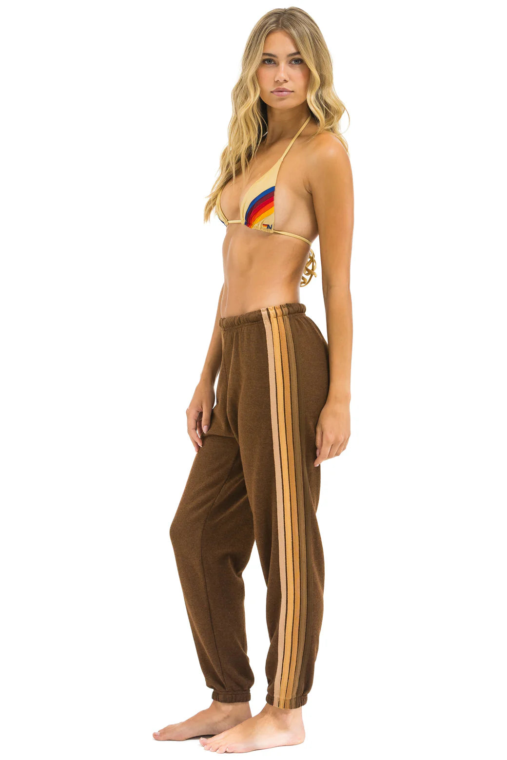 Aviator Nation 5 Stripe Sweatpants - Chocolate/ Espresso