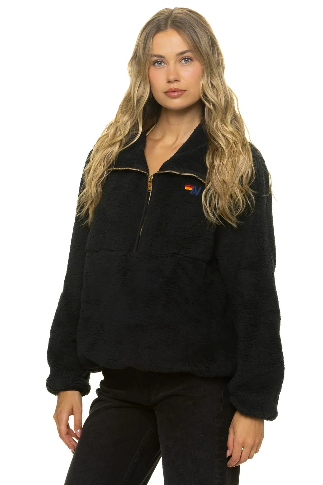 Aviator Nation Teddy Apres Half Zip Jacket - Black