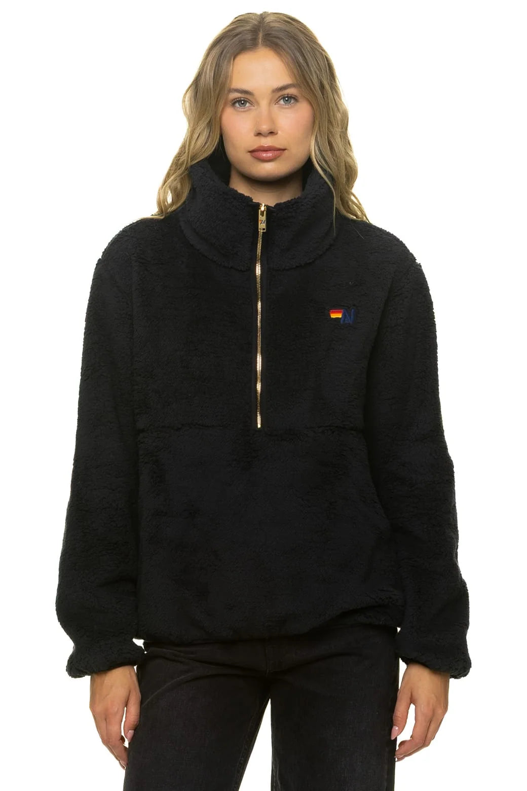 Aviator Nation Teddy Apres Half Zip Jacket - Black