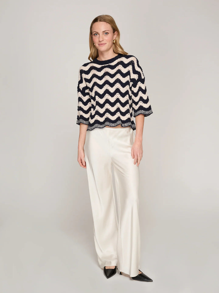 Autumn Cashmere Zig Zag Stitch Crew W/ Scallop Edge Sweater