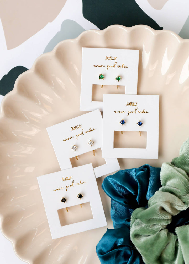 JaxKelly - CZ Huggies - White - Gold Earrings