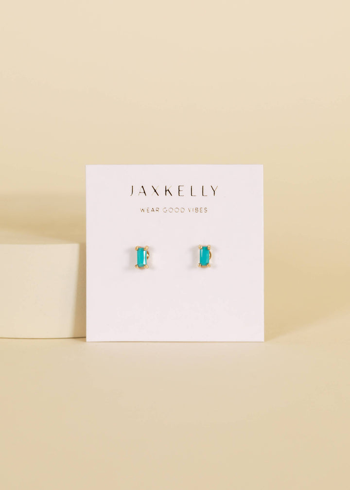 JaxKelly - Baguette - Turquoise - Gold Earrings