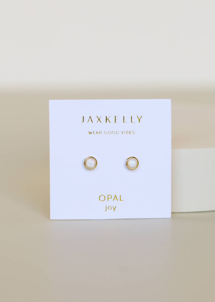 JaxKelly - Simple Stud - White Opal- Gold Earrings