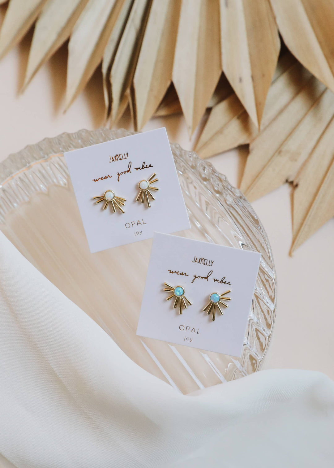 JaxKelly - Sun Ray - White Opal - Gold Earrings