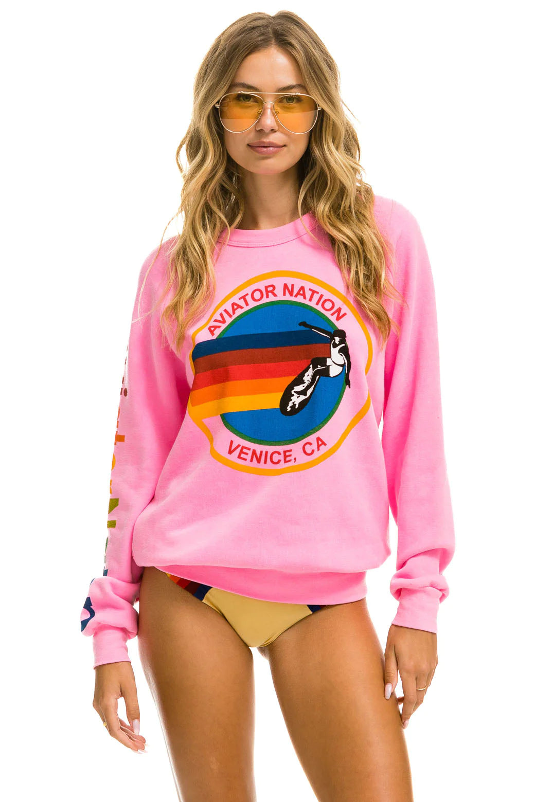 Aviator Nation CREW SWEATSHIRT - Neon Pink