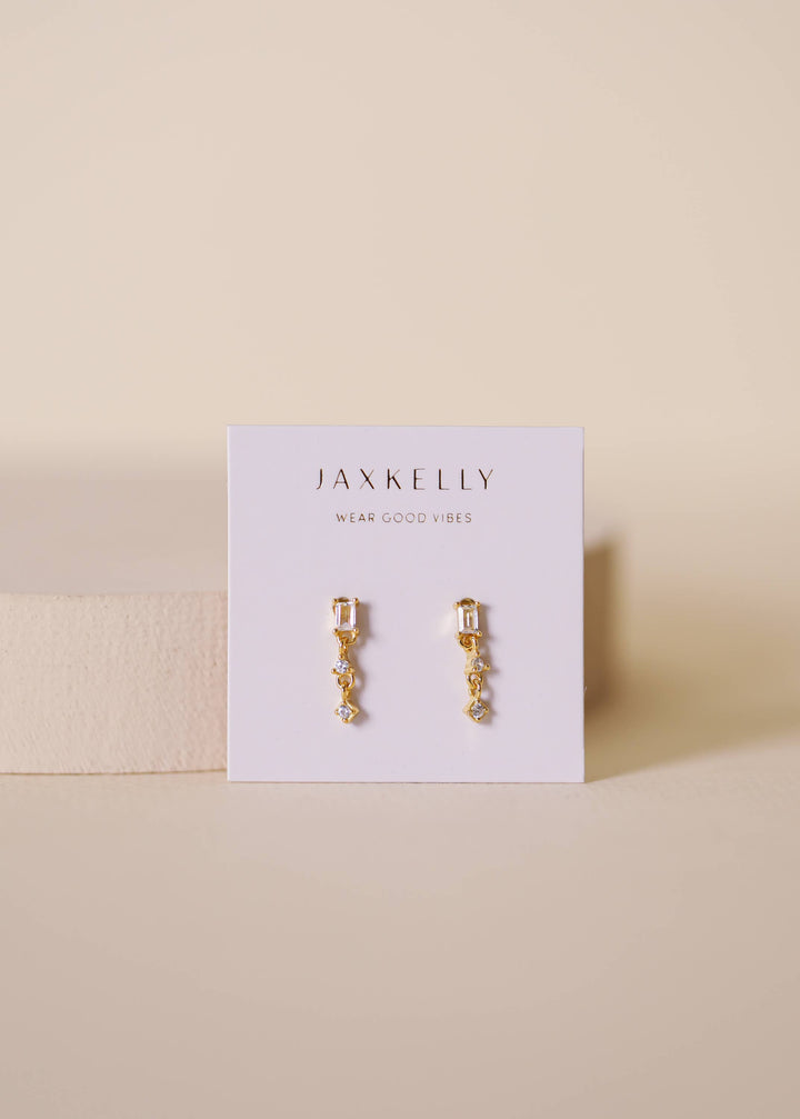 JaxKelly - Mini Baguette Drop Earrings - White