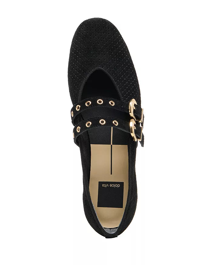 Dolce Vita Baylee Ballet Flats Onyx Perforated Suede