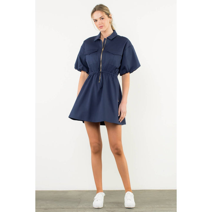 THML THS1700 Half Zip Drawstring Dress Navy