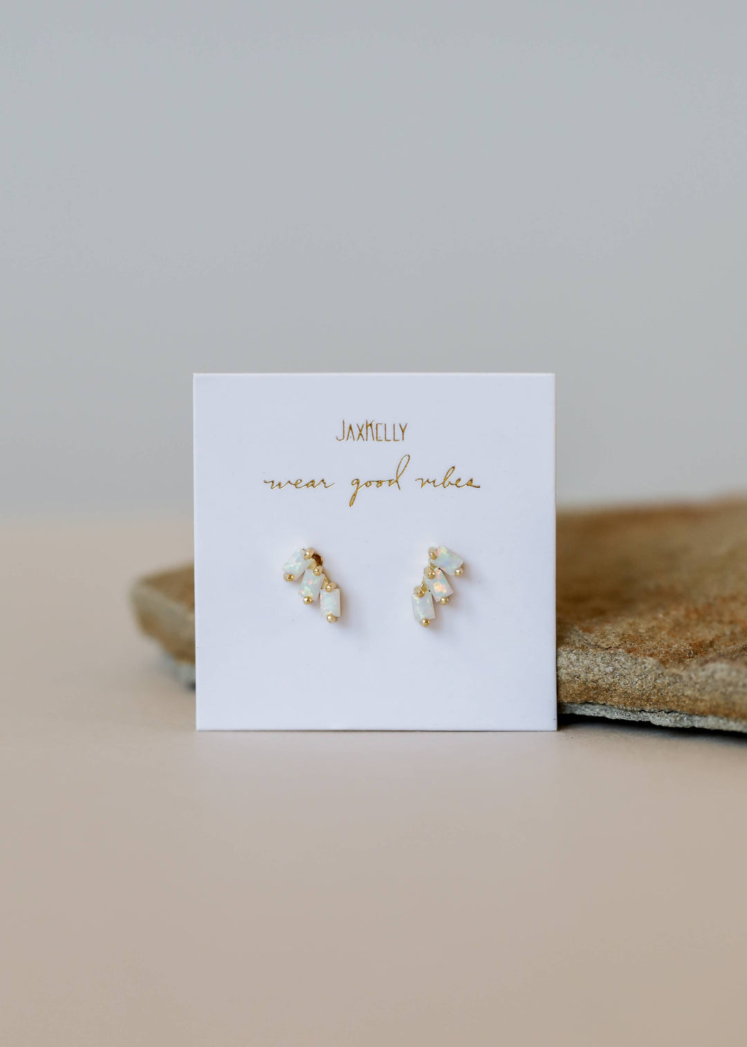 JaxKelly - Offset Trio - White Opal - Gold Earrings